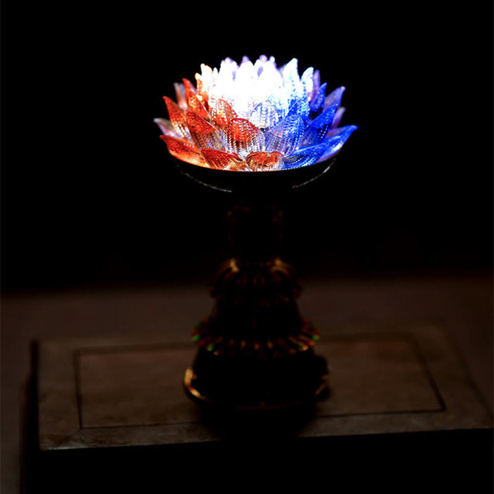 Buddha Stones Base in vetro Lotus Liuli con otto simboli di buon auspicio per la decorazione della casa e l'illuminazione. - image 22