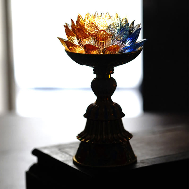 Buddha Stones Base in vetro Lotus Liuli con otto simboli di buon auspicio per la decorazione della casa e l'illuminazione. - image 17