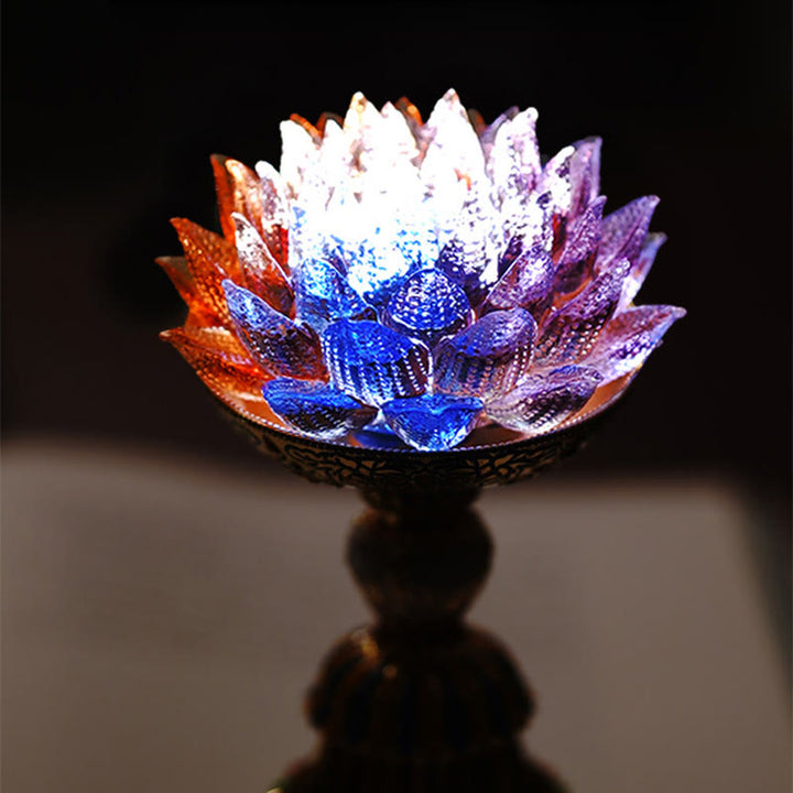 Buddha Stones Base in vetro Lotus Liuli con otto simboli di buon auspicio per la decorazione della casa e l'illuminazione. - image 24