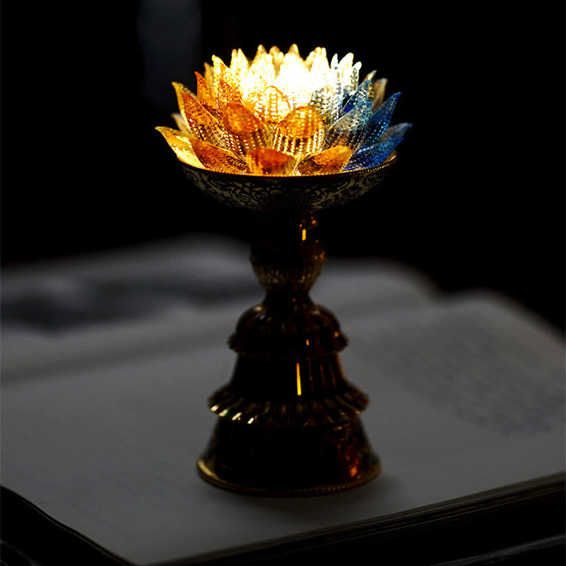 Buddha Stones Base in vetro Lotus Liuli con otto simboli di buon auspicio per la decorazione della casa e l'illuminazione. - image 18