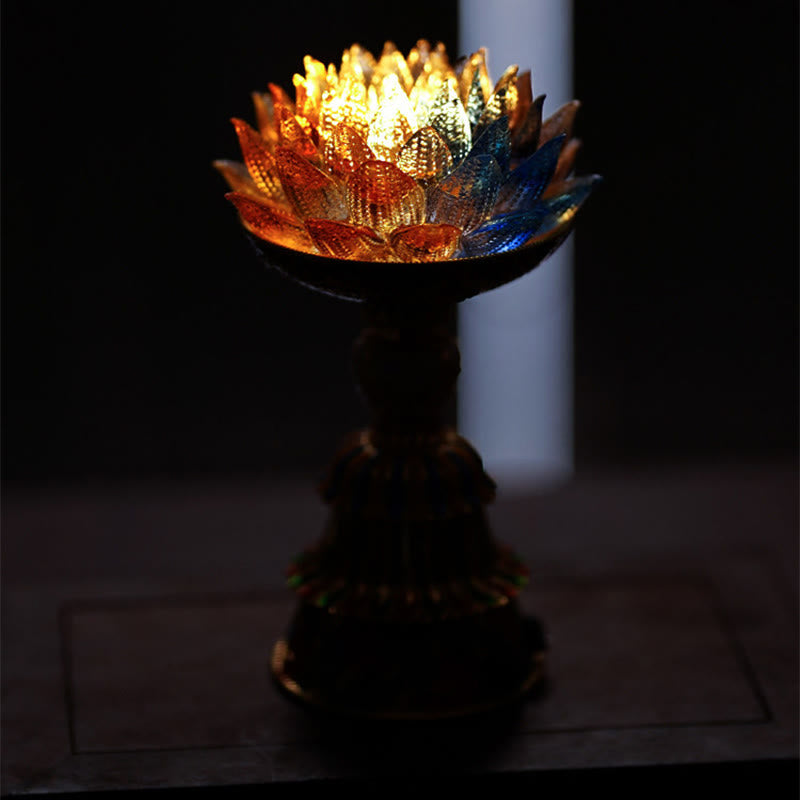 Buddha Stones Base in vetro Lotus Liuli con otto simboli di buon auspicio per la decorazione della casa e l'illuminazione. - image 19