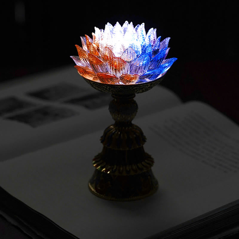 Buddha Stones Base in vetro Lotus Liuli con otto simboli di buon auspicio per la decorazione della casa e l'illuminazione. - image 23