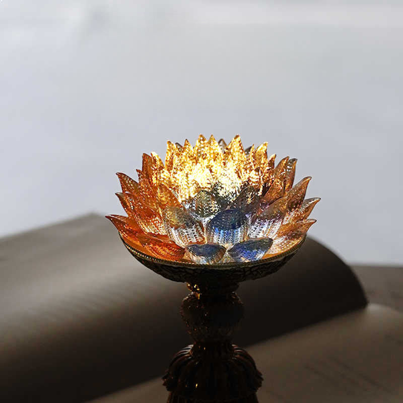 Buddha Stones Base in vetro Lotus Liuli con otto simboli di buon auspicio per la decorazione della casa e l'illuminazione. - image 20