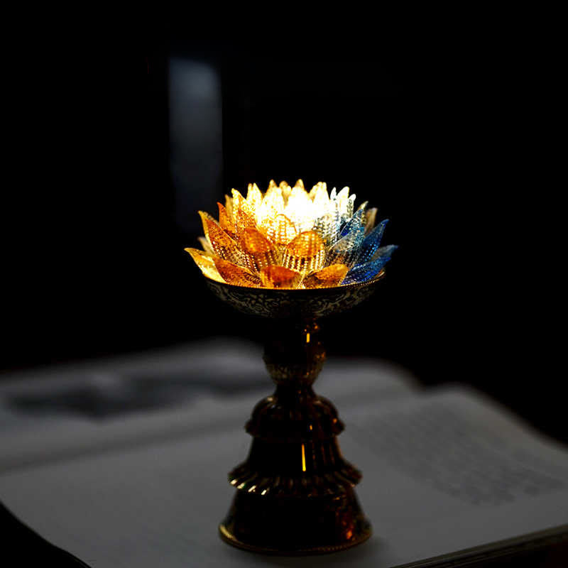 Buddha Stones Base in vetro Lotus Liuli con otto simboli di buon auspicio per la decorazione della casa e l'illuminazione. - image 16