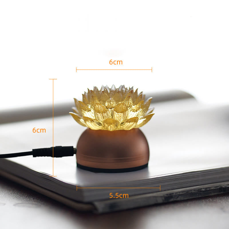 Buddha Stones Decorazione per la casa Lotus Liuli in vetro, rame e ottone, un nuovo inizio - Base in lega di alluminio Golden Lotus (6*6*5,5 cm) - Collegare - image 1