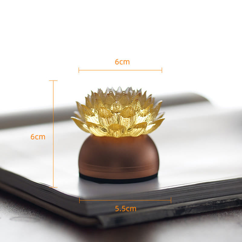 Buddha Stones Decorazione per la casa Lotus Liuli in vetro, rame e ottone, un nuovo inizio - Base in lega di alluminio Golden Lotus (6*6*5,5 cm) - Ricaricabile - image 2