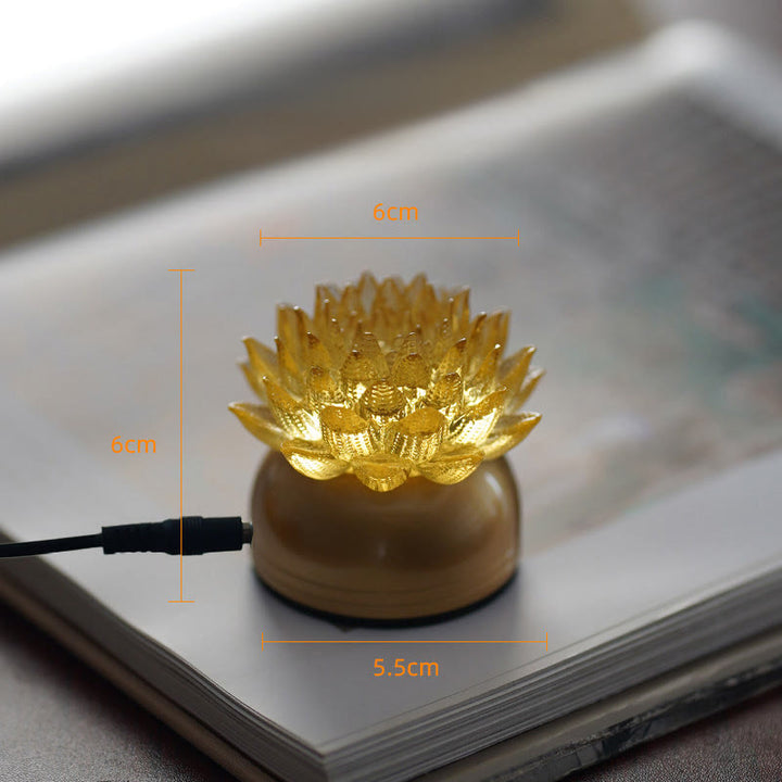 Buddha Stones Decorazione per la casa Lotus Liuli in vetro, rame e ottone, un nuovo inizio - Base in ottone color rame a forma di loto dorato (6*6*5,5 cm) - Collegare - image 9