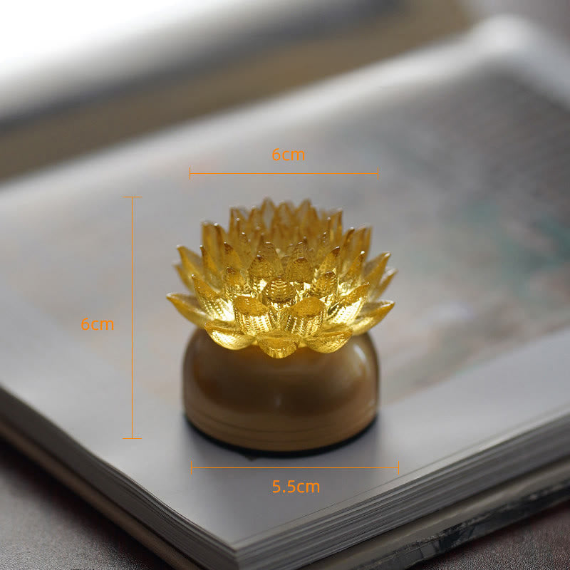 Buddha Stones Decorazione per la casa Lotus Liuli in vetro, rame e ottone, un nuovo inizio - Base in ottone color rame a forma di loto dorato (6*6*5,5 cm) - Ricaricabile - image 11