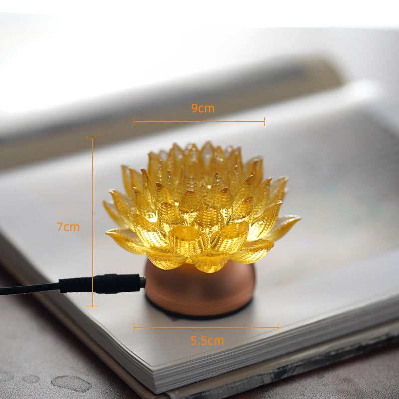 Buddha Stones Decorazione per la casa Lotus Liuli in vetro, rame e ottone, un nuovo inizio - Base in lega di alluminio Golden Lotus (9*7*5,5 cm) - Collegare - image 15