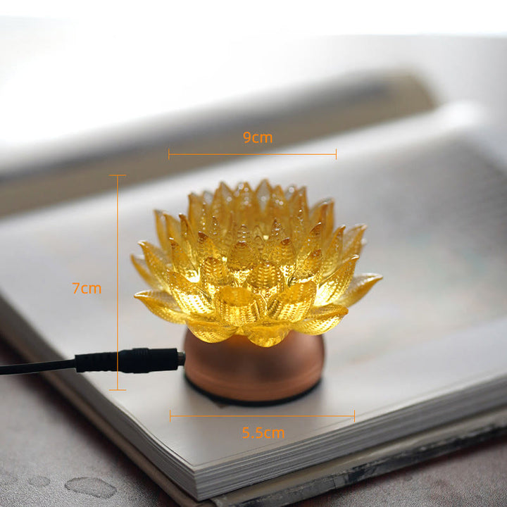 Buddha Stones Decorazione per la casa Lotus Liuli in vetro, rame e ottone, un nuovo inizio - Base in lega di alluminio Golden Lotus (9*7*5,5 cm) - Collegare - image 15