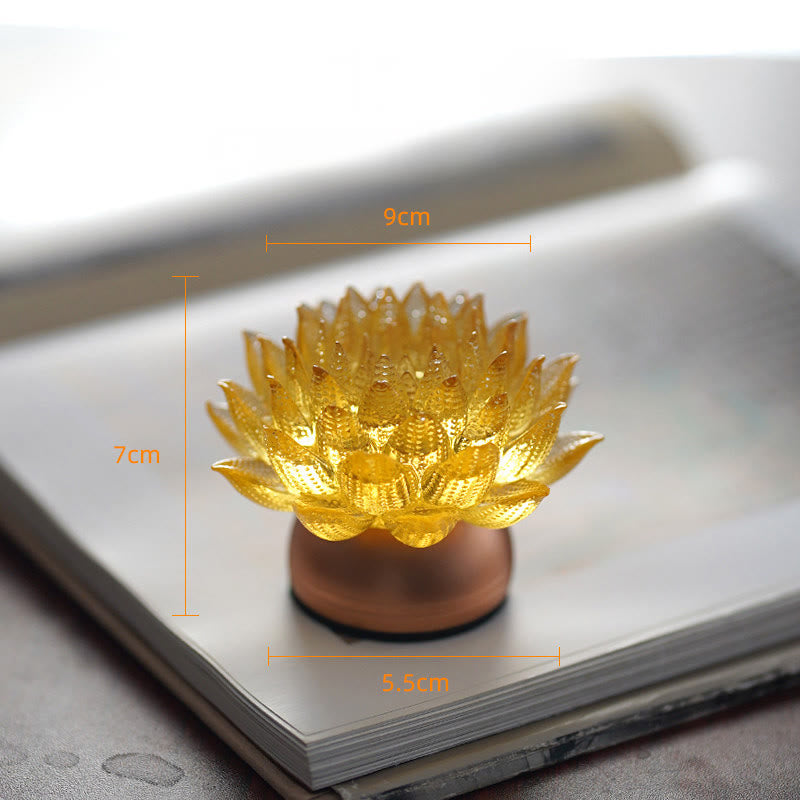 Buddha Stones Decorazione per la casa Lotus Liuli in vetro, rame e ottone, un nuovo inizio - Base in lega di alluminio Golden Lotus (9*7*5,5 cm) - Ricaricabile - image 16