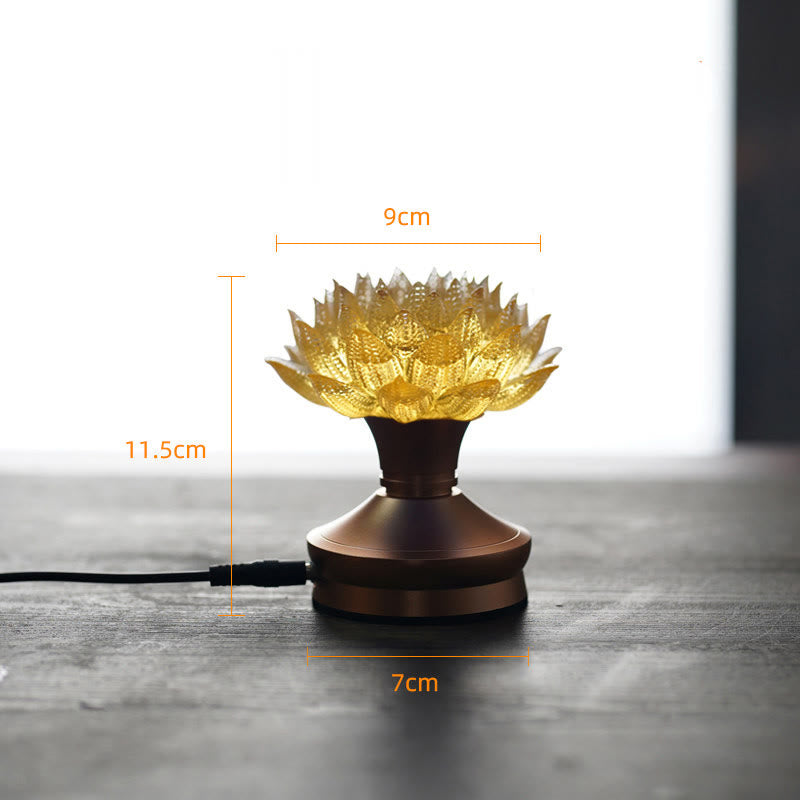 Buddha Stones Decorazione per la casa Lotus Liuli in vetro, rame e ottone, un nuovo inizio - Base in lega di alluminio Golden Lotus (9*11,5*7 cm) - Collegare - image 26