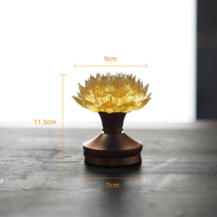 Buddha Stones Decorazione per la casa Lotus Liuli in vetro, rame e ottone, un nuovo inizio - Base in lega di alluminio Golden Lotus (9*11,5*7 cm) - Ricaricabile - image 27