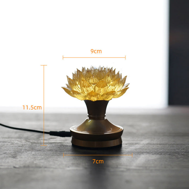 Buddha Stones Decorazione per la casa Lotus Liuli in vetro, rame e ottone, un nuovo inizio - Base in ottone color rame a forma di loto dorato (9*11,5*7 cm) - Collegare - image 30