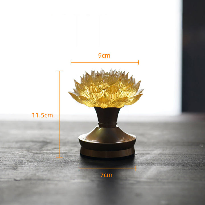 Buddha Stones Decorazione per la casa Lotus Liuli in vetro, rame e ottone, un nuovo inizio - Base in ottone color rame a forma di loto dorato (9*11,5*7 cm) - Ricaricabile - image 31