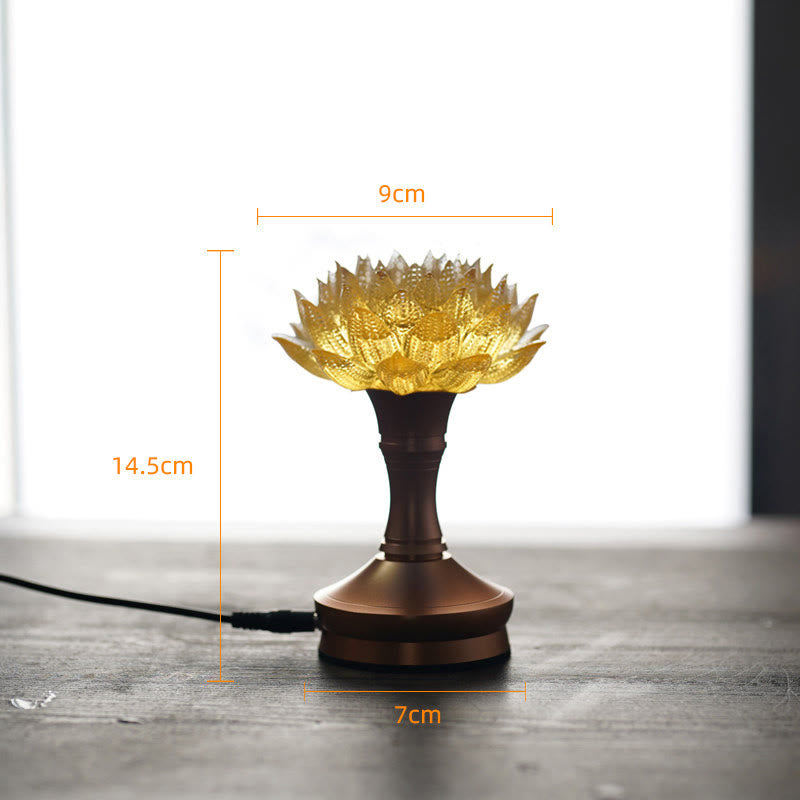 Buddha Stones Decorazione per la casa Lotus Liuli in vetro, rame e ottone, un nuovo inizio - Base in lega di alluminio Golden Lotus (9*14,5*7 cm) - Collegare - image 34