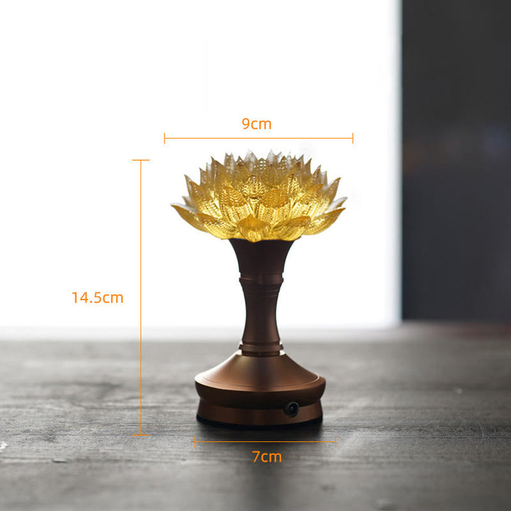 Buddha Stones Decorazione per la casa Lotus Liuli in vetro, rame e ottone, un nuovo inizio - Base in lega di alluminio Golden Lotus (9*14,5*7 cm) - Ricaricabile - image 35