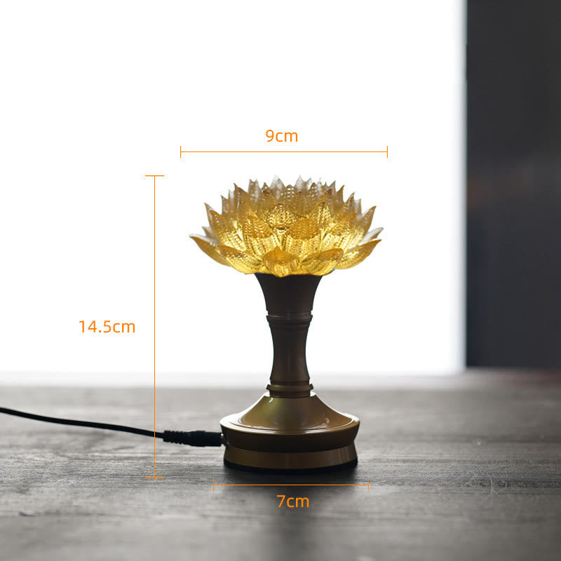 Buddha Stones Decorazione per la casa Lotus Liuli in vetro, rame e ottone, un nuovo inizio - Base in ottone color rame a forma di loto dorato (9*14,5*7 cm) - Collegare - image 38