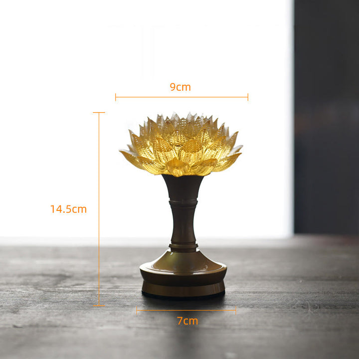 Buddha Stones Decorazione per la casa Lotus Liuli in vetro, rame e ottone, un nuovo inizio - Base in ottone color rame a forma di loto dorato (9*14,5*7 cm) - Ricaricabile - image 39