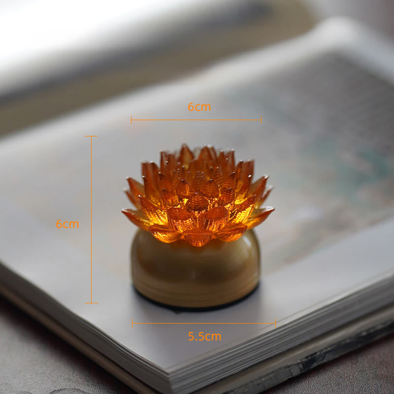 Buddha Stones Decorazione per la casa Lotus Liuli in vetro, rame e ottone, un nuovo inizio - Base in ottone color rame a forma di loto arancione (6*6*5,5 cm) - Ricaricabile - image 14