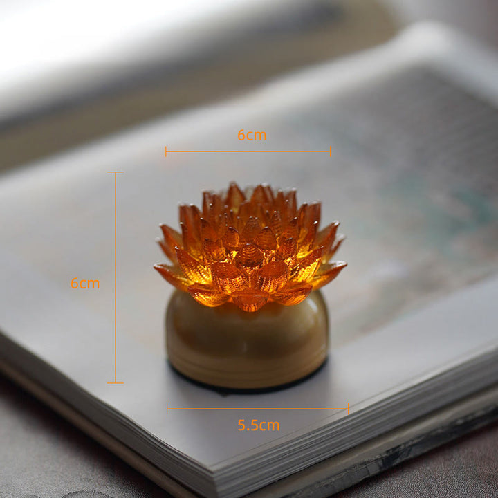Buddha Stones Decorazione per la casa Lotus Liuli in vetro, rame e ottone, un nuovo inizio - Base in ottone color rame a forma di loto arancione (6*6*5,5 cm) - Ricaricabile - image 14