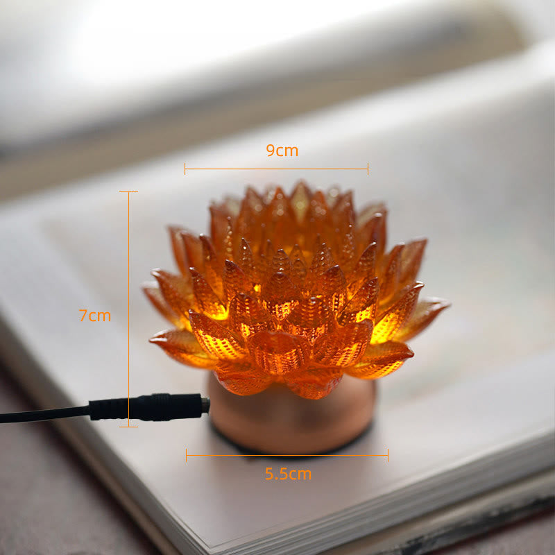 Buddha Stones Decorazione per la casa Lotus Liuli in vetro, rame e ottone, un nuovo inizio - Base in lega di alluminio a forma di loto arancione (9*7*5,5 cm) - Collegare - image 17