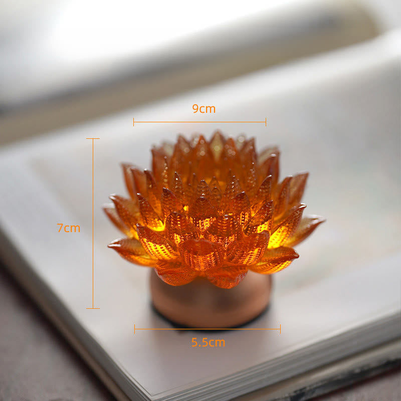 Buddha Stones Decorazione per la casa Lotus Liuli in vetro, rame e ottone, un nuovo inizio - Base in lega di alluminio a forma di loto arancione (9*7*5,5 cm) - Ricaricabile - image 18