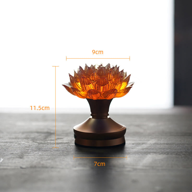Buddha Stones Decorazione per la casa Lotus Liuli in vetro, rame e ottone, un nuovo inizio - Base in lega di alluminio a forma di loto arancione (9*11,5*7 cm) - Ricaricabile - image 29