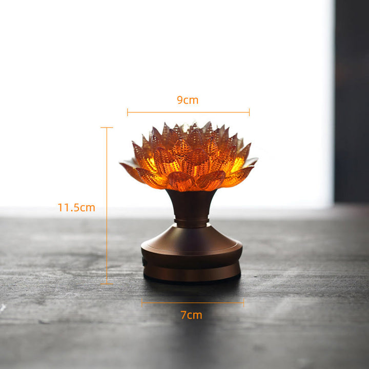 Buddha Stones Decorazione per la casa Lotus Liuli in vetro, rame e ottone, un nuovo inizio - Base in lega di alluminio a forma di loto arancione (9*11,5*7 cm) - Ricaricabile - image 29