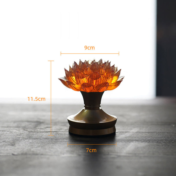 Buddha Stones Decorazione per la casa Lotus Liuli in vetro, rame e ottone, un nuovo inizio - Base in ottone color rame a forma di loto arancione (9*11,5*7 cm) - Ricaricabile - image 33