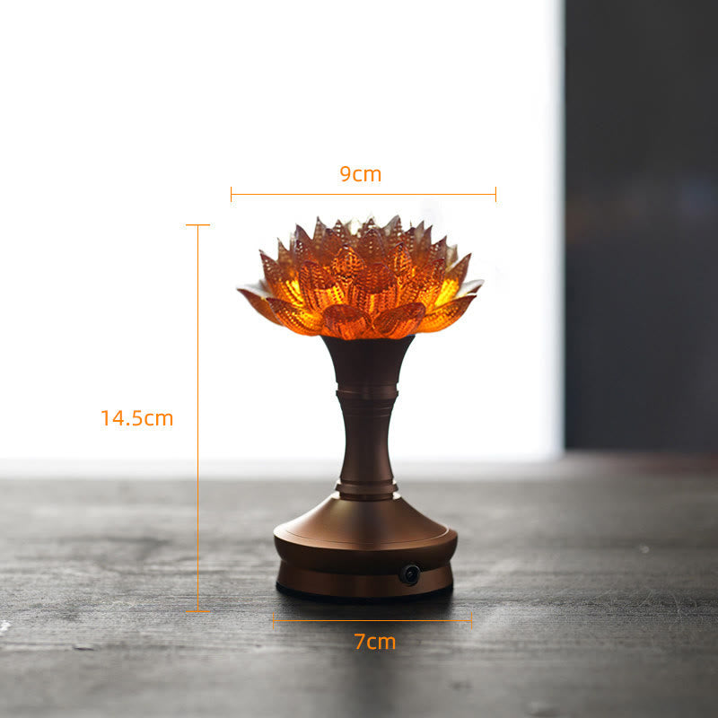 Buddha Stones Decorazione per la casa Lotus Liuli in vetro, rame e ottone, un nuovo inizio - Base in lega di alluminio a forma di loto arancione (9*14,5*7 cm) - Ricaricabile - image 37