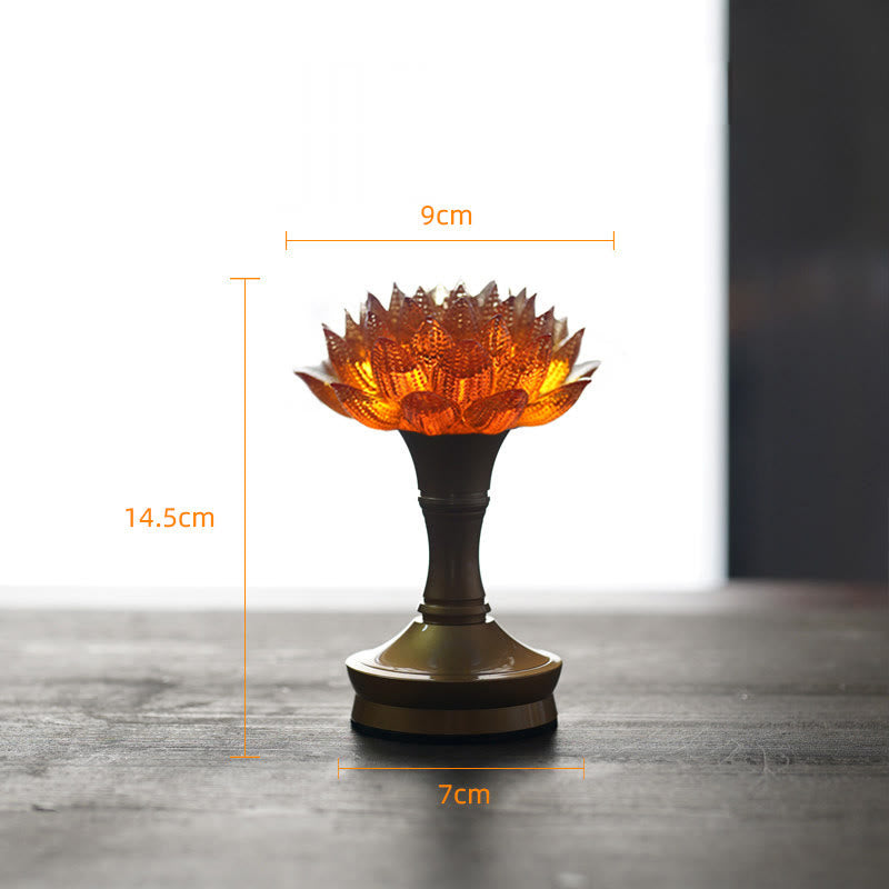 Buddha Stones Decorazione per la casa Lotus Liuli in vetro, rame e ottone, un nuovo inizio - Base in ottone color rame a forma di loto arancione (9*14,5*7 cm) - Ricaricabile - image 41