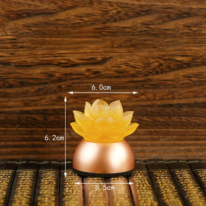 Buddha Stones Decorazione per la casa Lotus Liuli in vetro e rame, un nuovo inizio. - Marrone sabbia ricaricabile (6*6*5,5 cm) - image 10