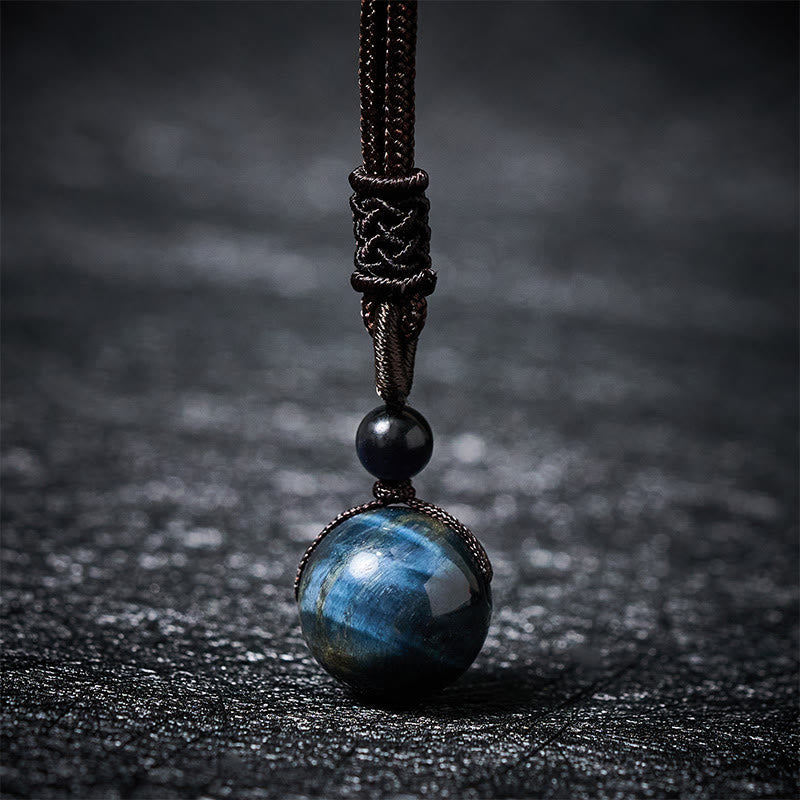 Buddha Stones Collana con ciondolo positivo in ossidiana arcobaleno, ossidiana arcobaleno, ossidiana arcobaleno, occhio di tigre argentato e lucido. - Occhio di tigre - 16 mm - image 1