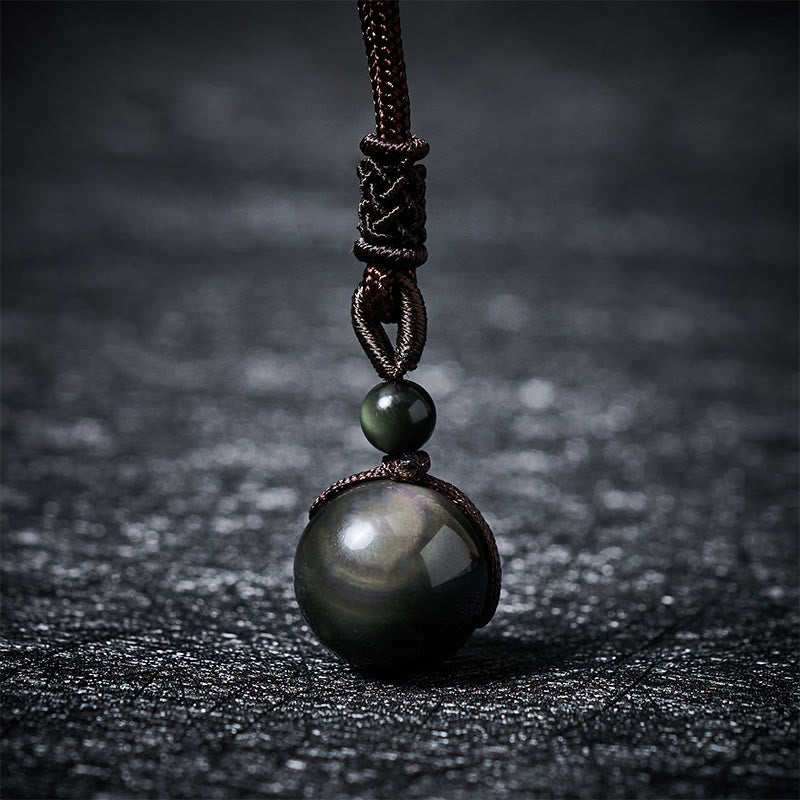 Buddha Stones Collana con ciondolo positivo in ossidiana arcobaleno, ossidiana arcobaleno, ossidiana arcobaleno, occhio di tigre argentato e lucido. - Ossidiana arcobaleno (cambia colore a seconda della luce) - 16 mm - image 13