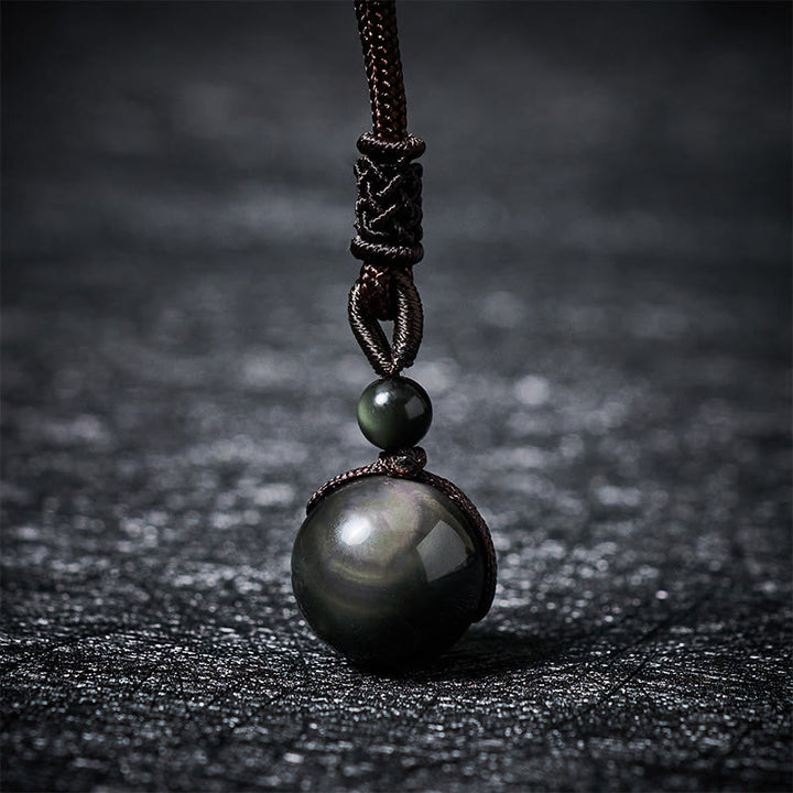 Buddha Stones Collana con ciondolo positivo in ossidiana arcobaleno, ossidiana arcobaleno, ossidiana arcobaleno, occhio di tigre argentato e lucido. - Ossidiana arcobaleno (cambia colore a seconda della luce) - 16 mm - image 13