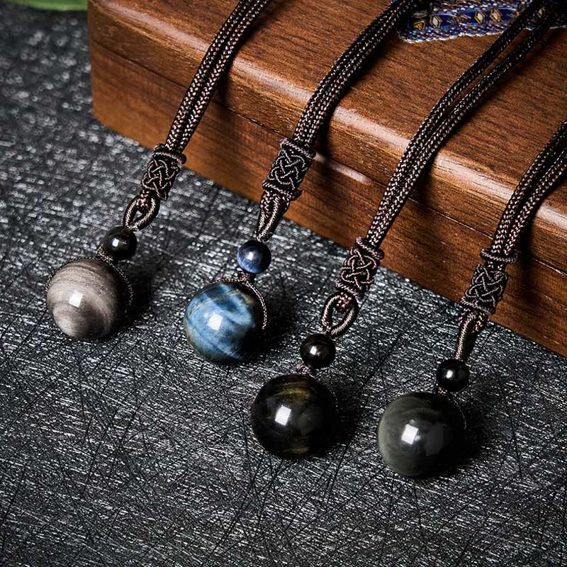 Buddha Stones Collana con ciondolo positivo in ossidiana arcobaleno, ossidiana arcobaleno, ossidiana arcobaleno, occhio di tigre argentato e lucido. - image 0