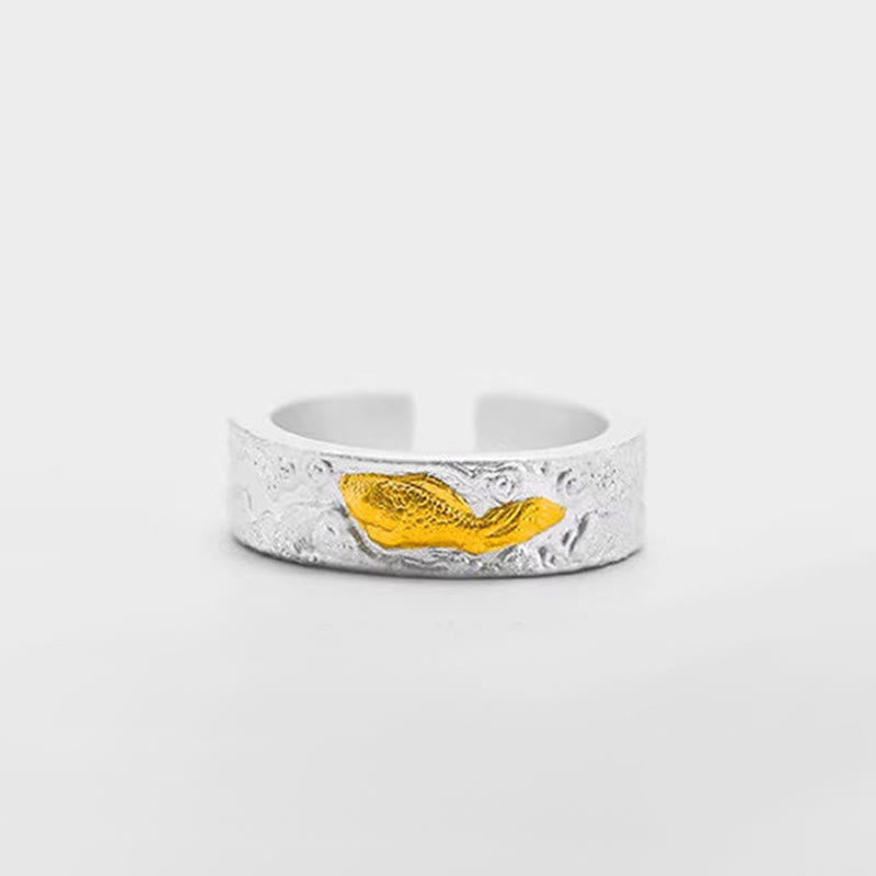 Buddha Stones Anello portafortuna con pesce koi in argento sterling 999 e oro 999, nuvole di buon auspicio - image 7
