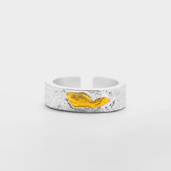 Buddha Stones Anello portafortuna con pesce koi in argento sterling 999 e oro 999, nuvole di buon auspicio - image 7