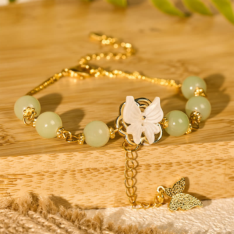 Buddha Stones Braccialetto Liuli con perline di vetro e farfalla, benedizione e amore - image 3