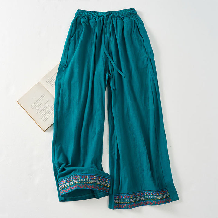 Pantaloni larghi da donna con tasche e righe bohémien semplici Buddha Stones - Ciano scuro - US12, UK/AU16, EU44 (XL) - image 0