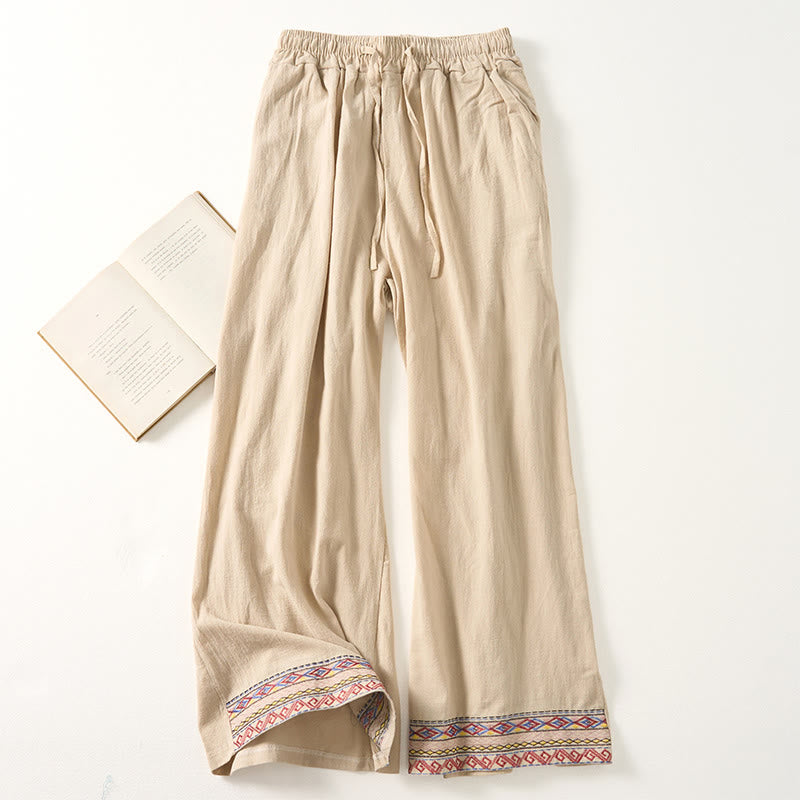Pantaloni larghi da donna con tasche e righe bohémien semplici Buddha Stones - Beige - US8-10, UK/AU12-14, EU40-42 (XL) - image 5