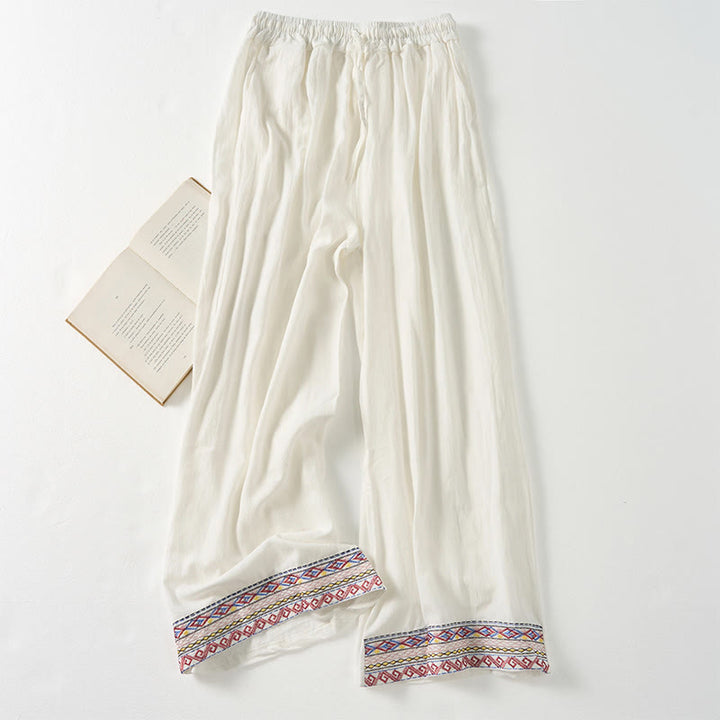 Pantaloni larghi da donna con tasche e righe bohémien semplici Buddha Stones - Bianco - US12, UK/AU16, EU44 (XL) - image 15