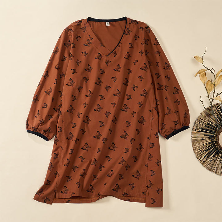 Buddha Stones Camicia da donna in poliestere con scollo a V e maniche lunghe, motivo a farfalla - Siena - US12, UK/AU16, EU44 (2XL) - image 0