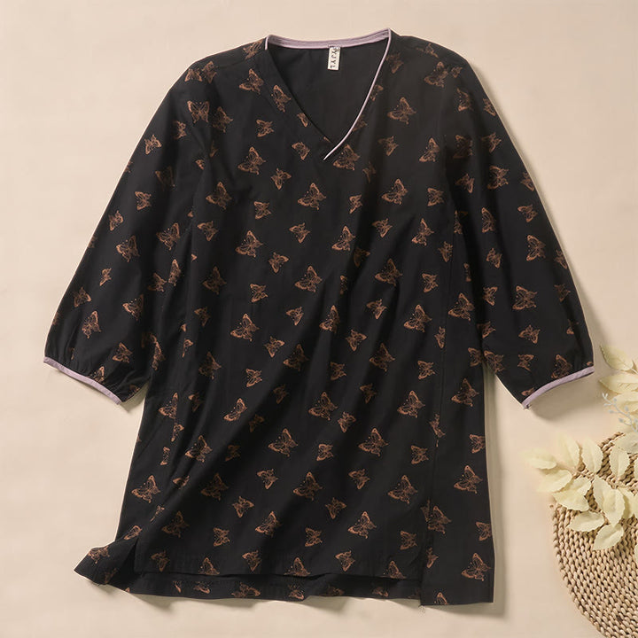 Buddha Stones Camicia da donna in poliestere con scollo a V e maniche lunghe, motivo a farfalla - Nero - US12, UK/AU16, EU44 (2XL) - image 6