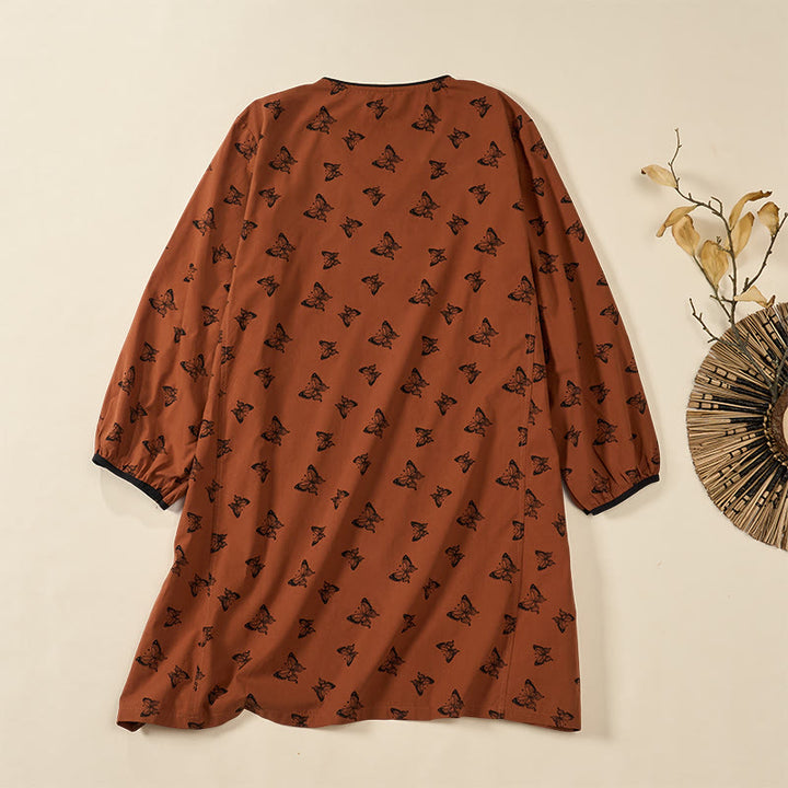 Buddha Stones Camicia da donna in poliestere con scollo a V e maniche lunghe, motivo a farfalla - image 5