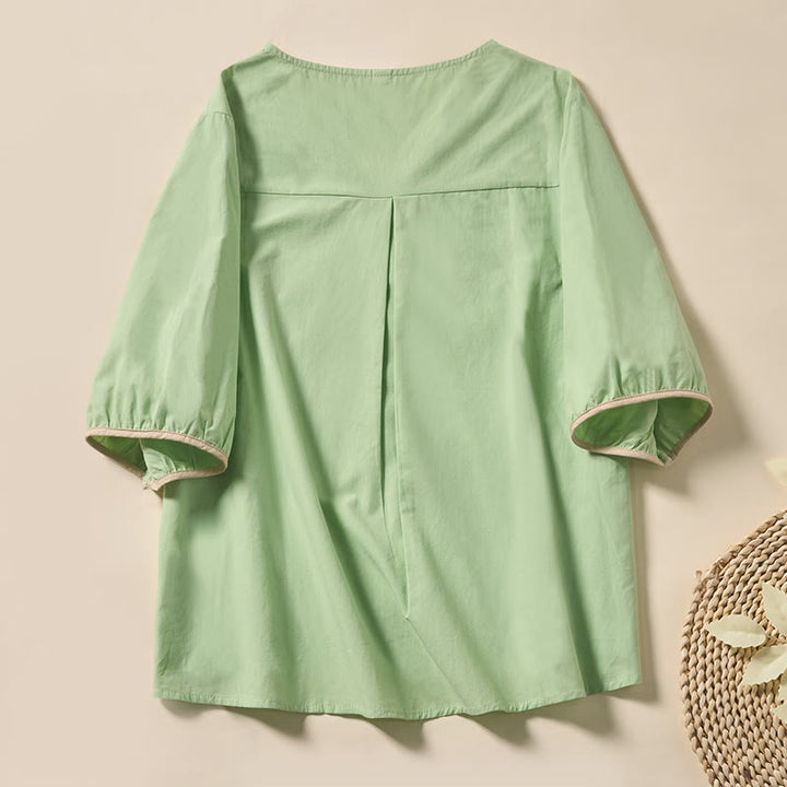 Buddha Stones T-shirt da donna a maniche corte con scollo a V e fantasia floreale a foglie, in poliestere, modello casual. - image 1