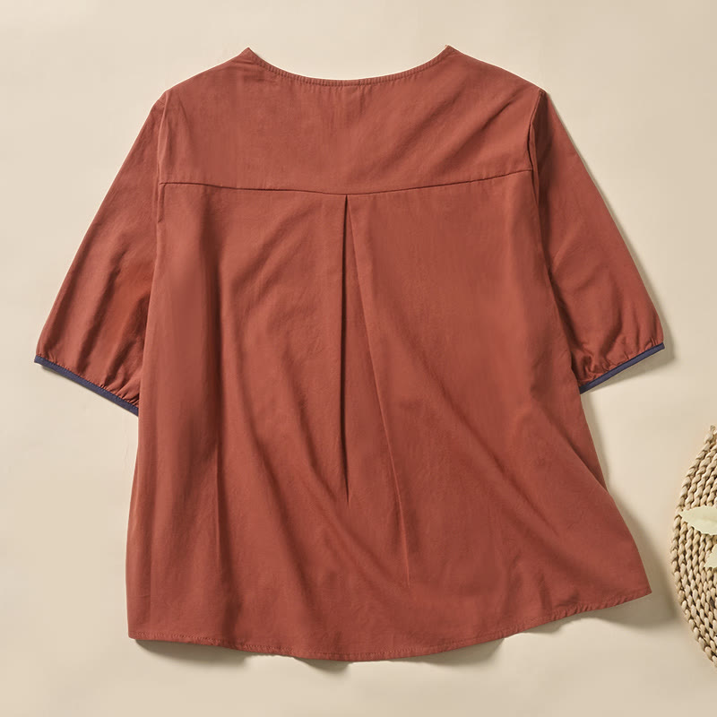 Buddha Stones T-shirt da donna a maniche corte con scollo a V e fantasia floreale a foglie, in poliestere, modello casual. - image 7