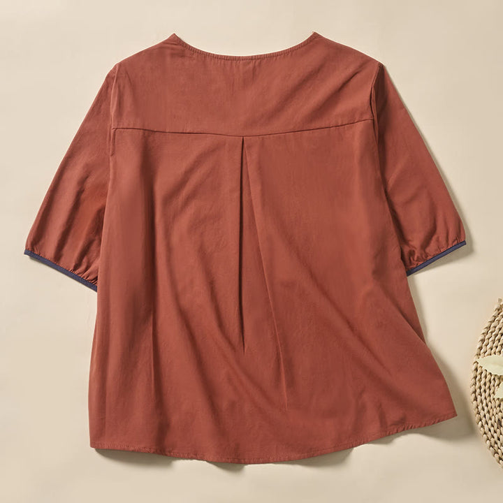 Buddha Stones T-shirt da donna a maniche corte con scollo a V e fantasia floreale a foglie, in poliestere, modello casual. - image 7