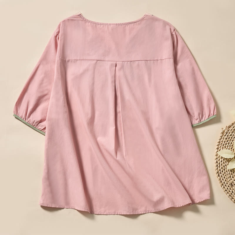 Buddha Stones T-shirt da donna a maniche corte con scollo a V e fantasia floreale a foglie, in poliestere, modello casual. - image 9